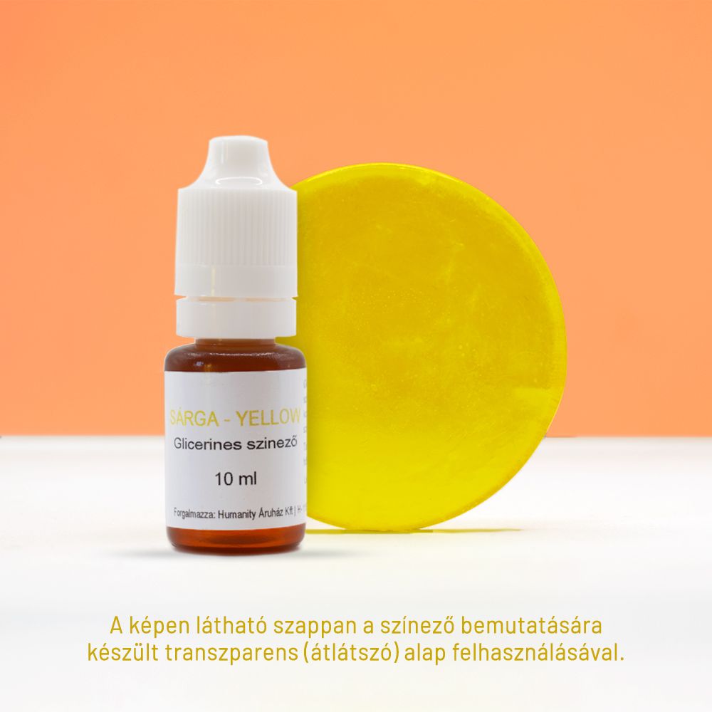 Yellow - Sárga Glicerinbázisú folyékony színező 10 ml Yellow - Sárga Glicerinbázisú folyékony színező 10 ml